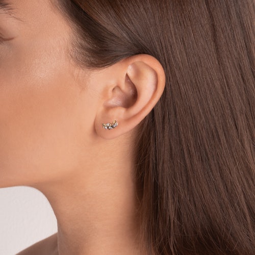 Kolczyki listki Savicki: złote, diamenty